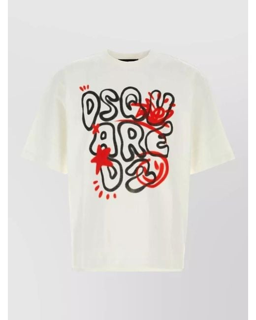 DSquared² White Cotton Oversized T Shirt Relaxed Fit for men