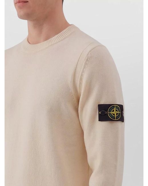 Stone Island Natural Crewneck Sweater Lambs Wool Blend for men