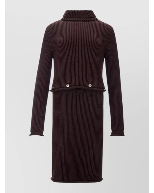 Bottega Veneta Brown Viscose Turtleneck Dress Long Sleeves Buttons