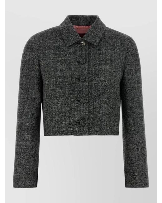 Gucci Black Wool Two-Tone Cropped Blazer
