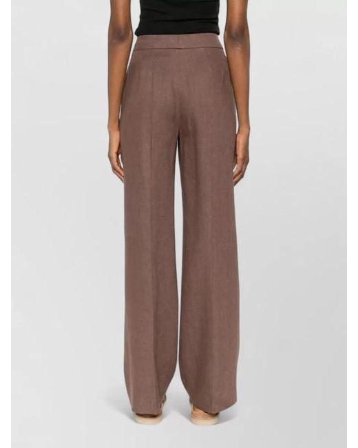 Via Masini 80 Brown Linen Trousers Belt Loops Button Detail