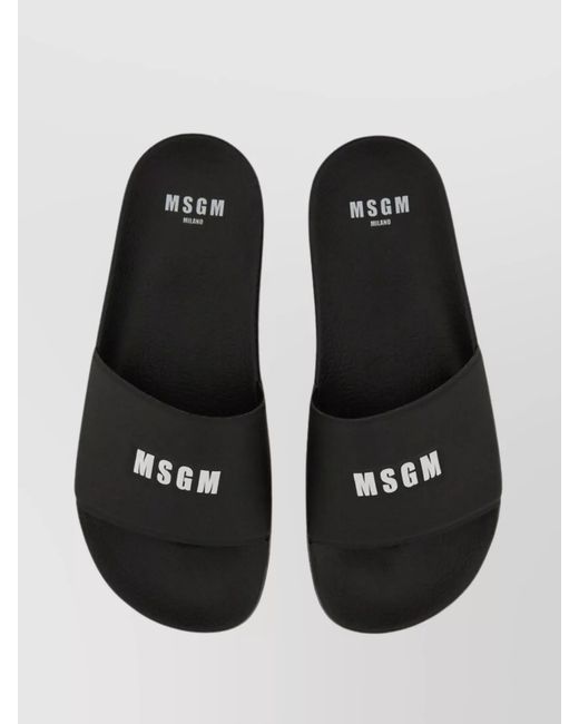 MSGM Black Logo Flat Sole Slide Sandal