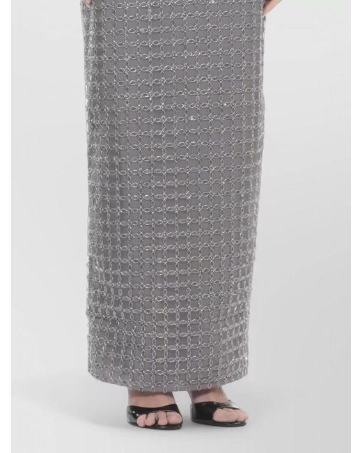 ROTATE BIRGER CHRISTENSEN Gray Bead-Embellished Strapless Maxi Dress