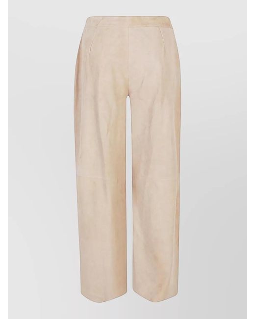 Via Masini 80 Natural Suede Leather Straight-Leg Trousers