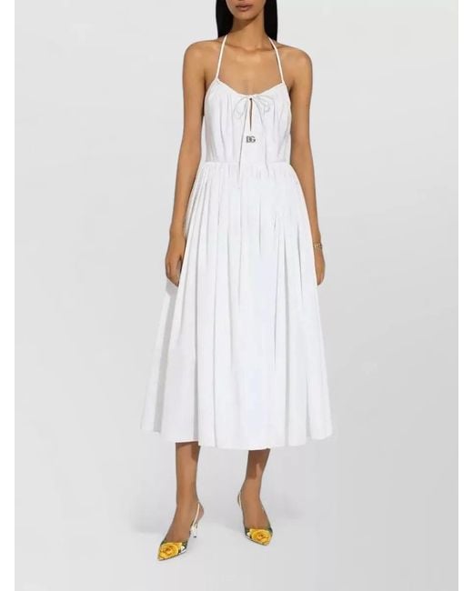 Dolce & Gabbana White A Line Dress Halter Neck Knot Midi