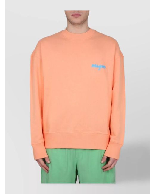 MSGM Green Graphic Print Cross-Neck Sweatshirt With Ribbed Trim for men