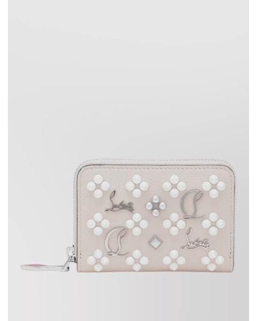 Christian Louboutin White Panettone Coin Purse Grained Calfskin Studs