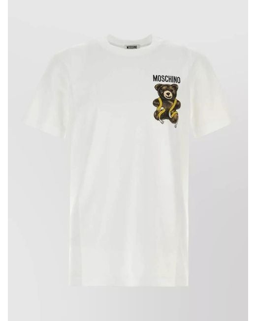 Moschino White Cotton Crew Neck Graphic Logo T Shirt for men