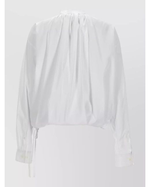 Dries Van Noten White Long Sleeve Top Ruffled Collar Drawstring
