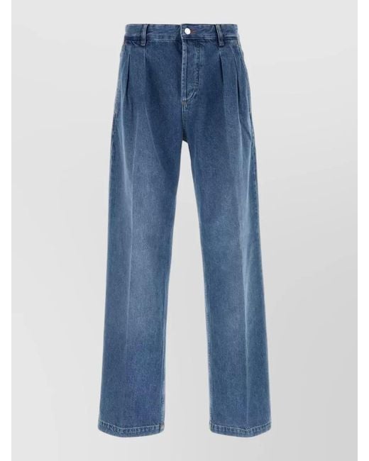 MARINE SERRE Blue Denim Straight Jeans Wide Leg Pleated for men
