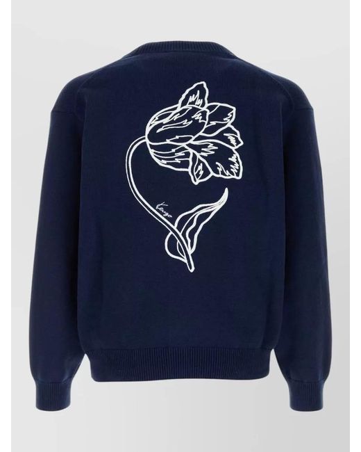 KENZO Blue Ribbed V-Neck Wool-Blend Cardigan for men