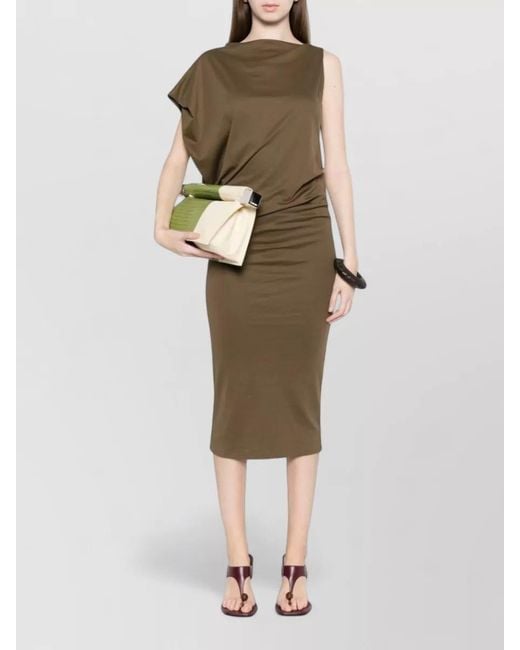Jacquemus Natural Cotton Silk Asymmetric One-Sleeve Midi Dress