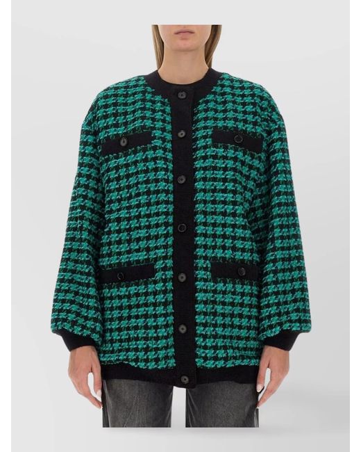 MSGM Green Oversized Houndstooth Tweed Jacket