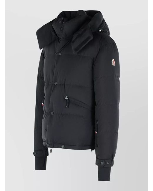 Moncler Black Hooded Jacket Quilted Design Adjustable Hem for men