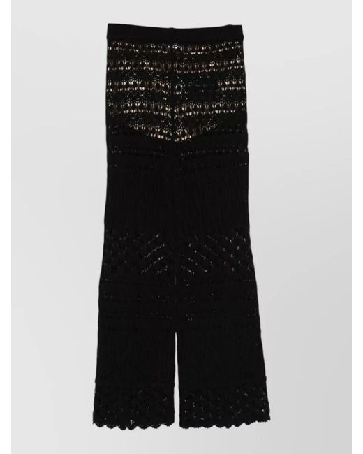 Semicouture Black Amalia Cotton Trousers Crochet Knit Wide Leg