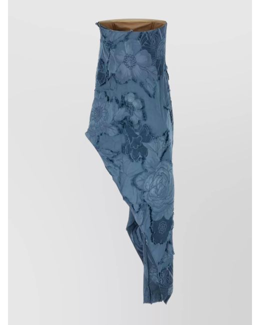 Etro Blue Embroidered Asymmetric Strapless Top