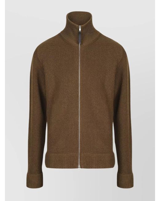 Maison Margiela Brown Ribbed-Knit Zip-Up Jumper for men