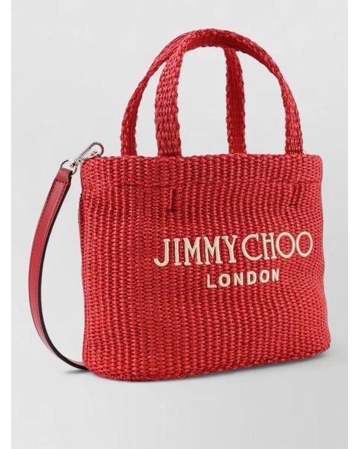 Jimmy Choo Raffia Crossbody Tote Bag Embroidered Logo Front