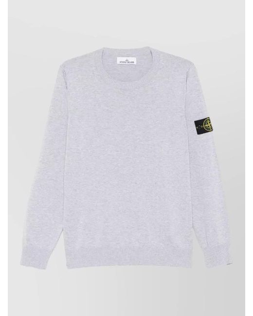 Stone Island White Ribbed Crew-Neck Jumper for men
