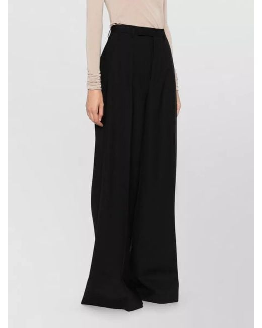 Rick Owens Black High Waist Pleated Belted Wide Leg Pants