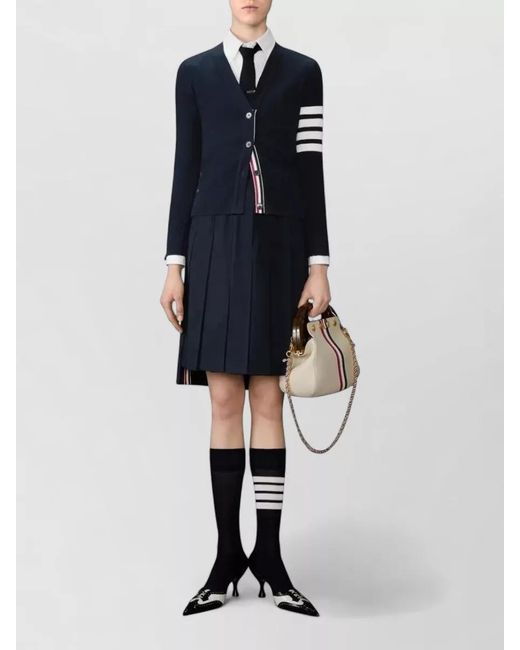 Thom Browne Blue Cotton Bermuda Pleated Skirt