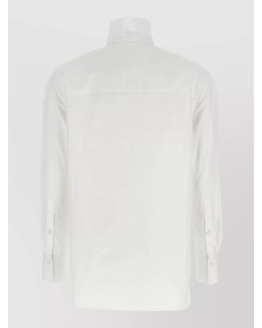McQueen White Tuxedo Shirt Embroidered High Collar Pleated