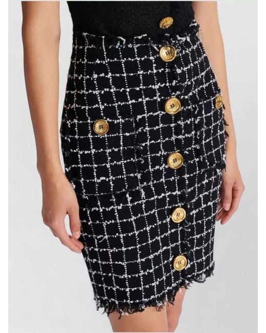Balmain Blue Checked Tweed Midi Skirt