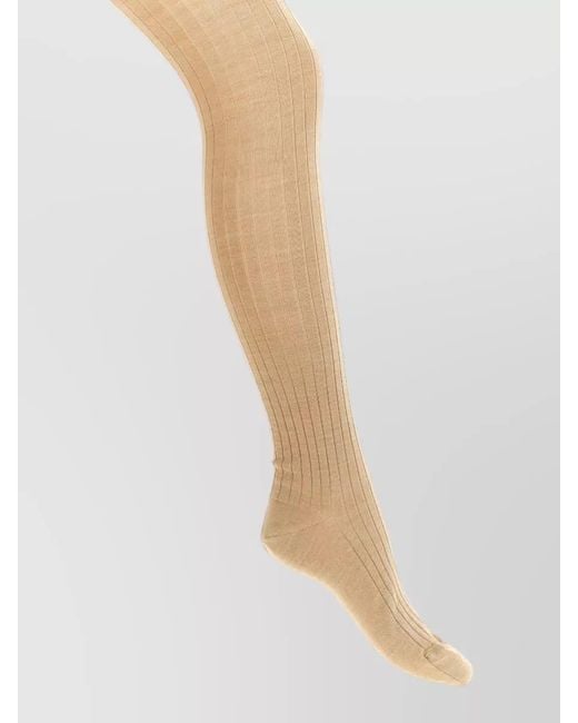 Jil Sander Natural Sheer Ribbed Tights Breathable Waistband Design