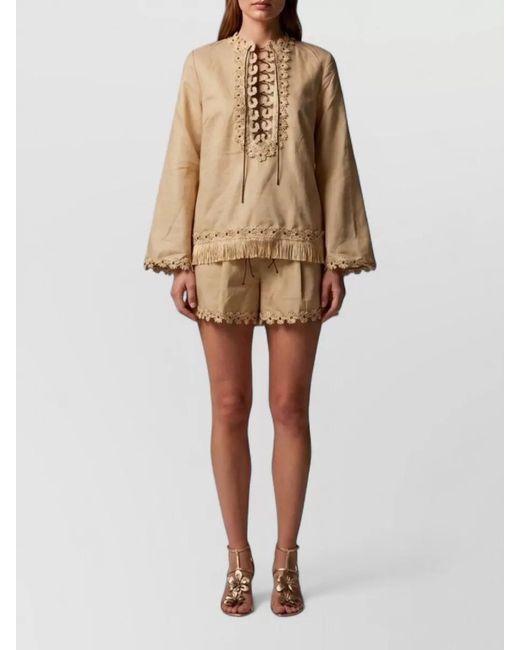 Zimmermann Natural Mahon Tunic Top Embroidered Fringe Hem