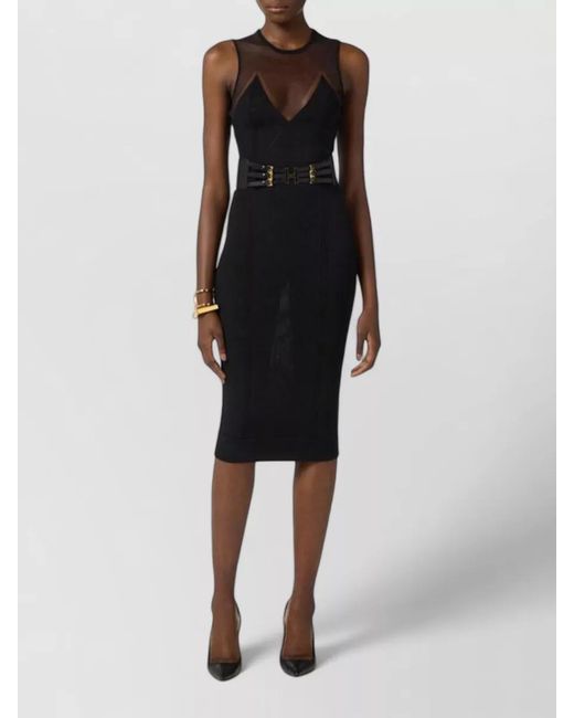 Elisabetta Franchi Blue Fitted Sleeveless Dress Knee Length Mesh