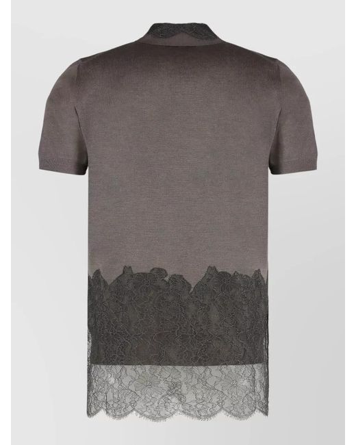 Fendi Gray Cashmere Silk Lace Detail Polo Shirt for men