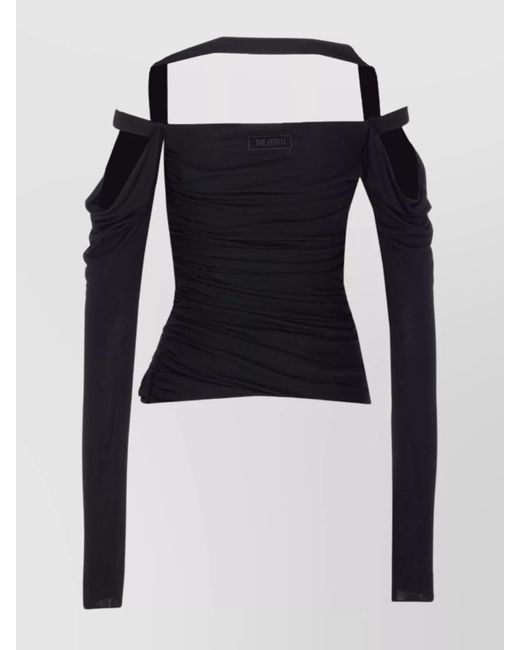 The Attico Blue Asymmetrical Off-The-Shoulder Ruched Detailing Top