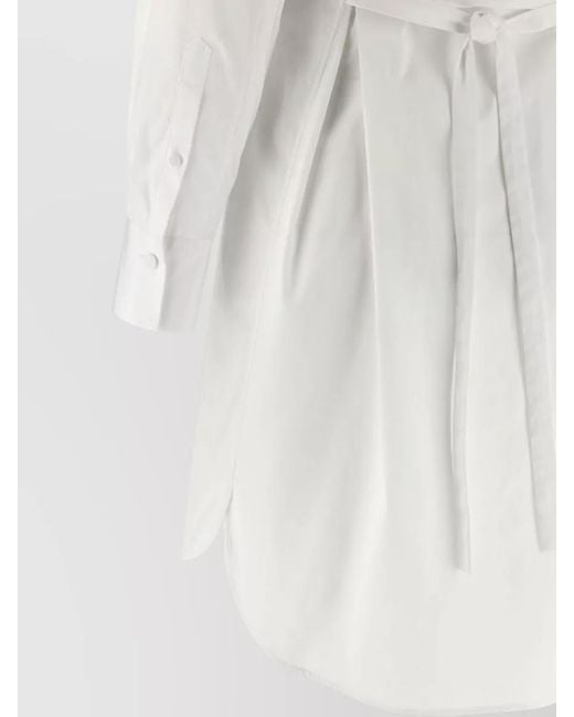 McQueen White Tuxedo Shirt Dress Belted Waist Pleated