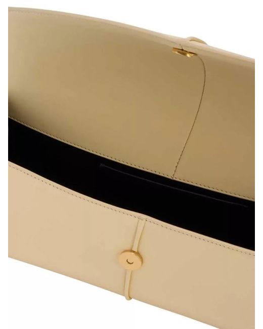 Jil Sander Natural Linea Leather Shoulder Bag Curved Flap