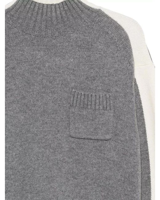Semicouture Gray Winnie Cashmere High Neck Color Block Sweater