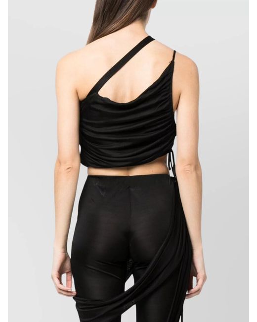 ANDREADAMO Black Cropped One-Shoulder Top