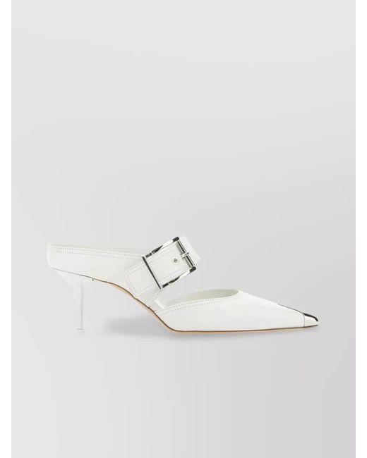McQueen White Leather Stiletto Mules