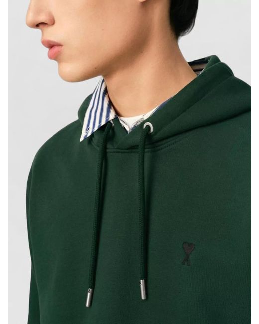 AMI Green Cotton Logo-Print Hoodie for men