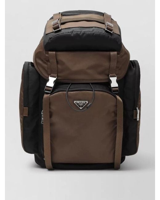 Prada Black Backpack Adjustable Straps Top Handle Pockets for men
