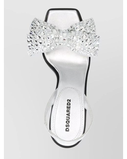DSquared² White Leather Crystal Embellished Bow High Heel Sandals