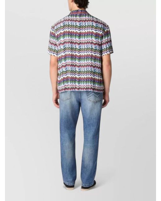 Missoni Blue Short Sleeve Shirt Zigzag Pattern for men