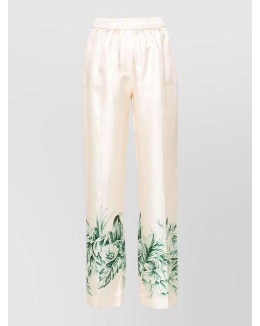 F.R.S For Restless Sleepers White Silk Palazzo Trousers Floral Print Stripe