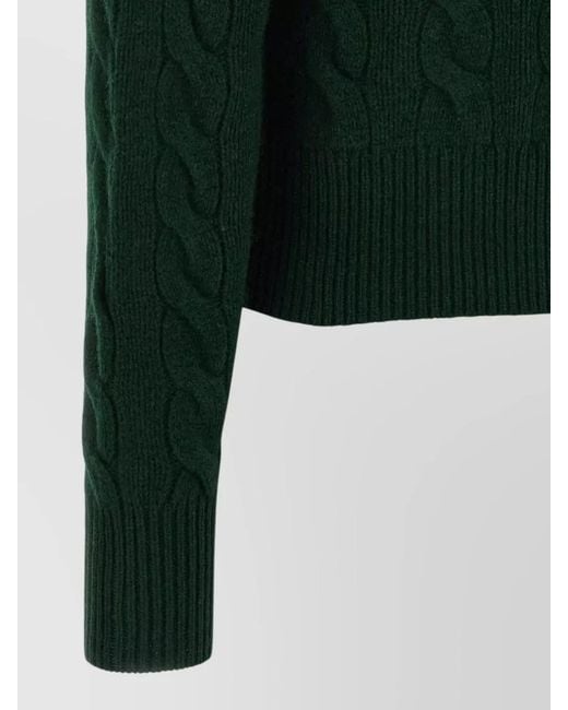 Polo Ralph Lauren Green Cashmere Wool Braided Crew Neck Cardigan