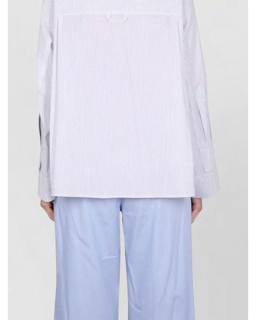 Jejia White Shirt Collared Neck Long Cuffed Sleeves Stripes
