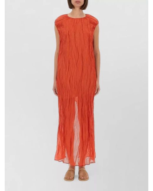 Alysi Red Gauze Longuette Dress Side Slit Back Keyhole