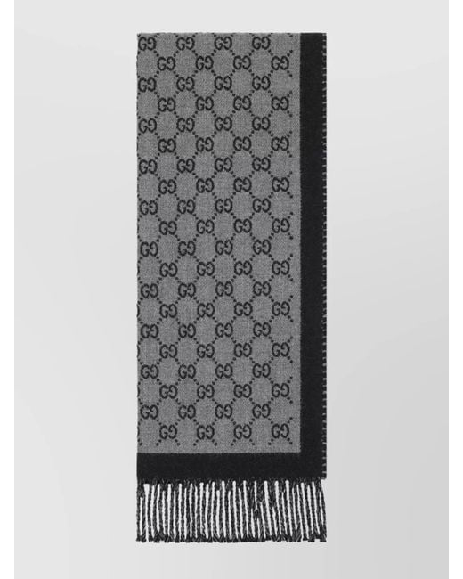 Gucci Gray Fringed Edges Reversible Scarves Collection for men