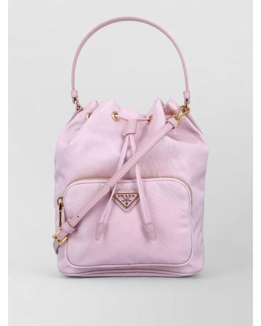 Prada Pink Bucket Bag Adjustable Strap Front Pocket