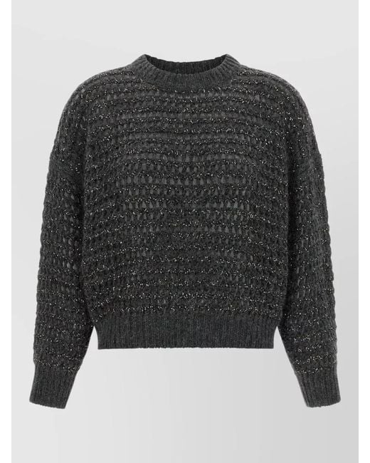 Brunello Cucinelli Gray Braided Stripe Wool Cashmere Sweater