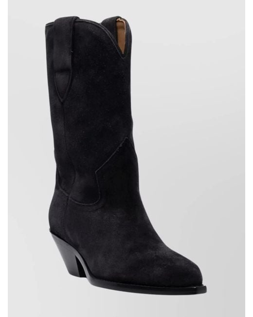 Isabel Marant Black Suede Calf Leather Western Boots