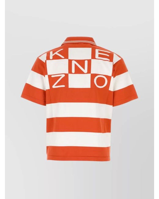 KENZO Red Cotton Oversized Striped Short-Sleeve Polo Shirt for men